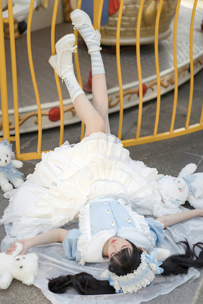 Lolita Dress - White/blue Doll Collar, 2 Colors, Sweet Style, Ruffled - additional product view 4