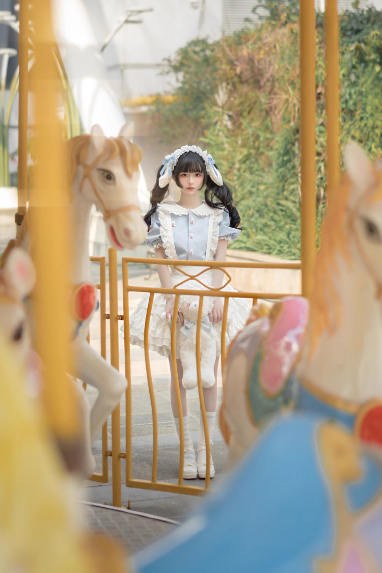 Lolita Dress - White/blue Doll Collar, 2 Colors, Sweet Style, Ruffled - additional product view 5