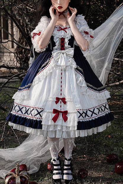 Lolita Dress - White/blue Gorgeous White Snow, 2 Colors, Ruffled, Layered, Sweet Style - main product image