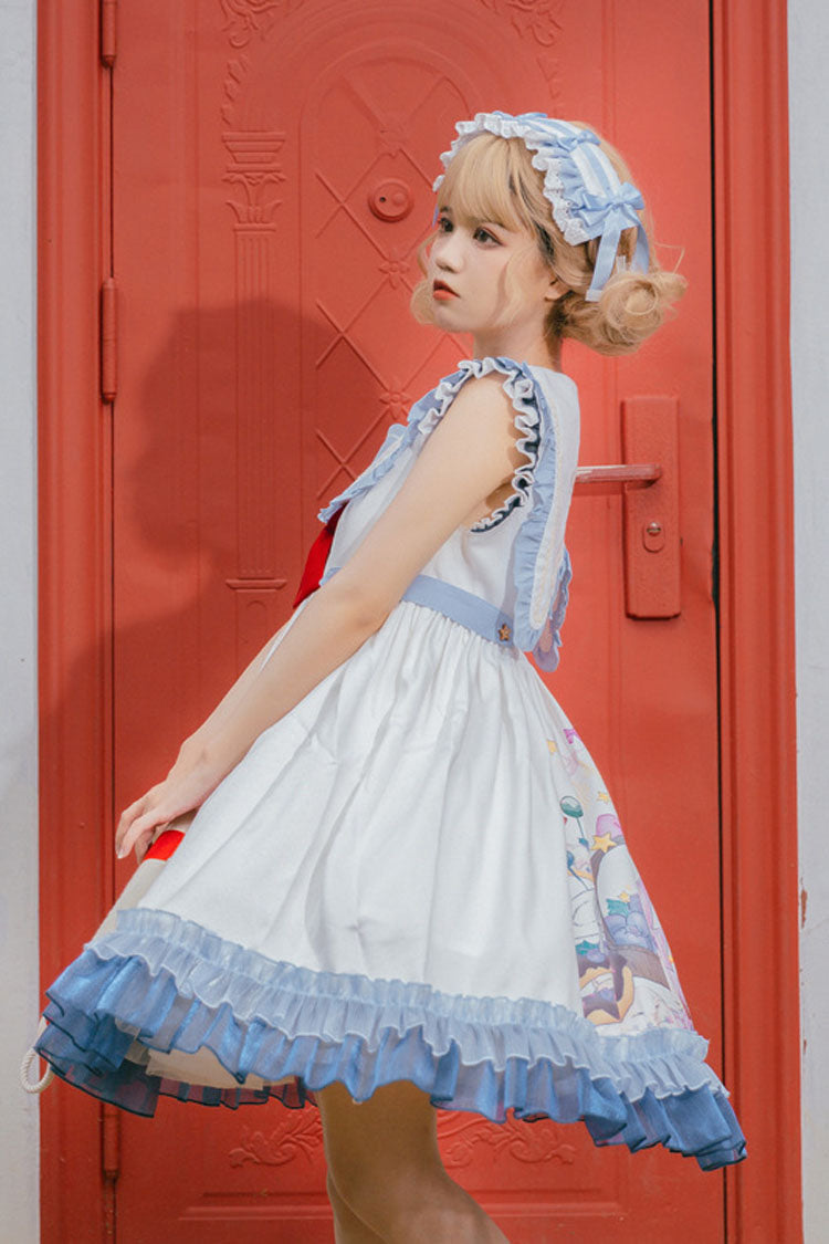 Lolita Dress - White/blue Sailor Collar, 2 Colors, Printed, Sweet Style, Ruffled - additional product view 4