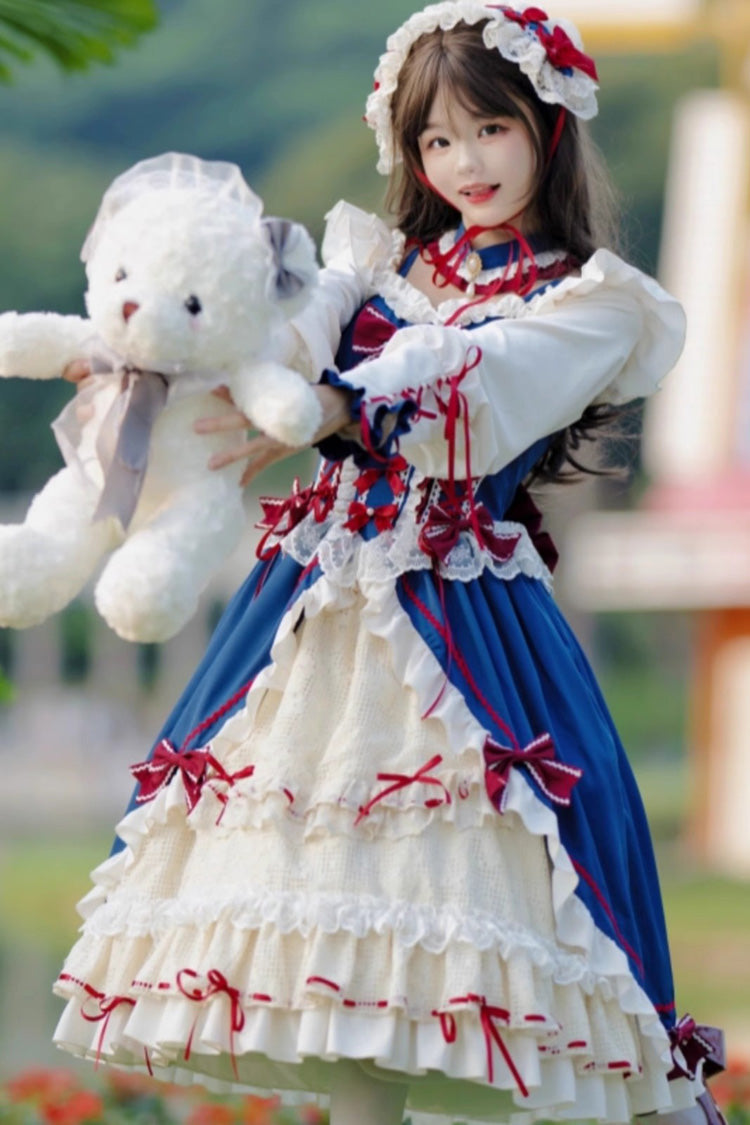 Lolita Dress - White/blue Snow White Love Song, 2 Colors, Long Sleeves, Sweet Style - additional product view 2