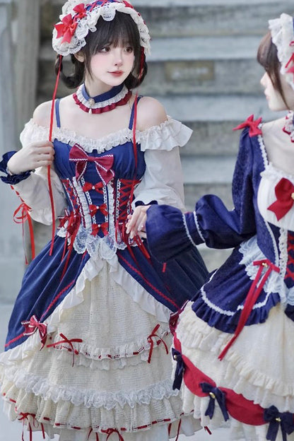 Lolita Dress - White/blue Snow White Love Song, 2 Colors, Long Sleeves, Sweet Style - additional product view 3