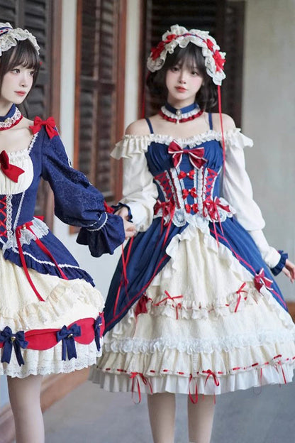 Lolita Dress - White/blue Snow White Love Song, 2 Colors, Long Sleeves, Sweet Style - additional product view 5