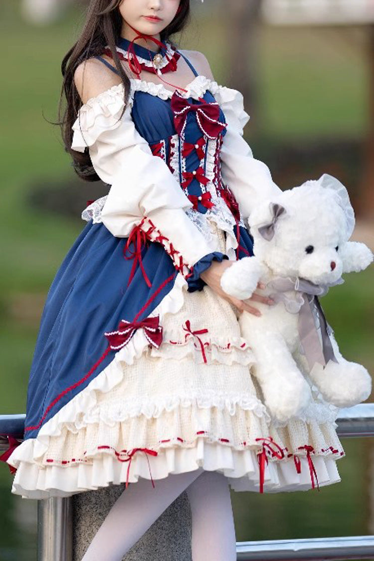 Lolita Dress - White/blue Snow White Love Song, 2 Colors, Long Sleeves, Sweet Style - main product image