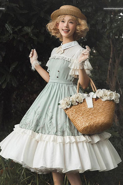 Lolita Dress - White/green Lapel Collar Wizard, 2 Colors, Bow Detail, Ruffled, Sweet Style - additional product view 2