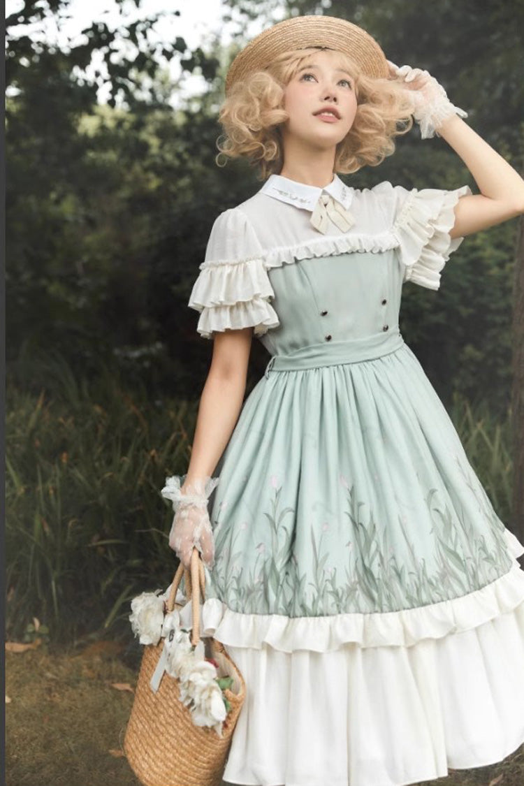 Lolita Dress - White/green Lapel Collar Wizard, 2 Colors, Bow Detail, Ruffled, Sweet Style - additional product view 4