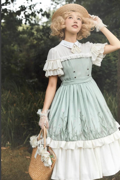 Lolita Dress - White/green Lapel Collar Wizard, 2 Colors, Bow Detail, Ruffled, Sweet Style - additional product view 4