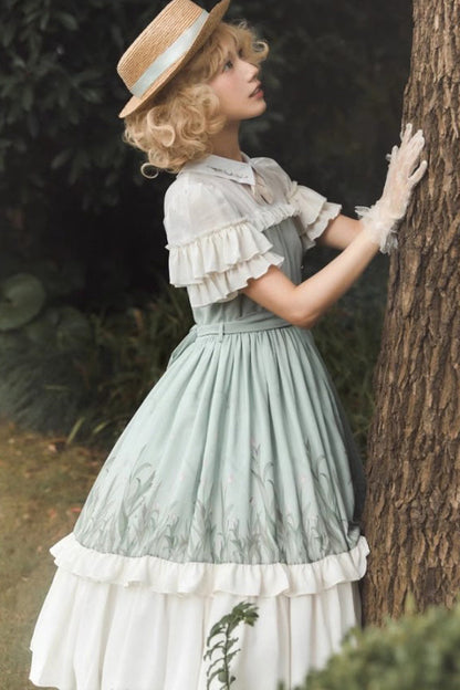 Lolita Dress - White/green Lapel Collar Wizard, 2 Colors, Bow Detail, Ruffled, Sweet Style - additional product view 5