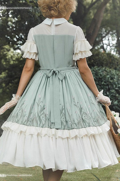 Lolita Dress - White/green Lapel Collar Wizard, 2 Colors, Bow Detail, Ruffled, Sweet Style - additional product view 6