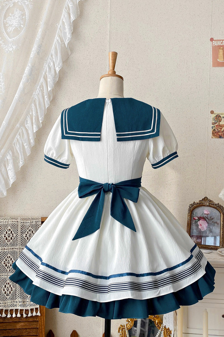 Lolita Dress - White/green Navy Collar, 2 Colors, Bow Detail, Ruffled, Sweet Style - additional product view 3