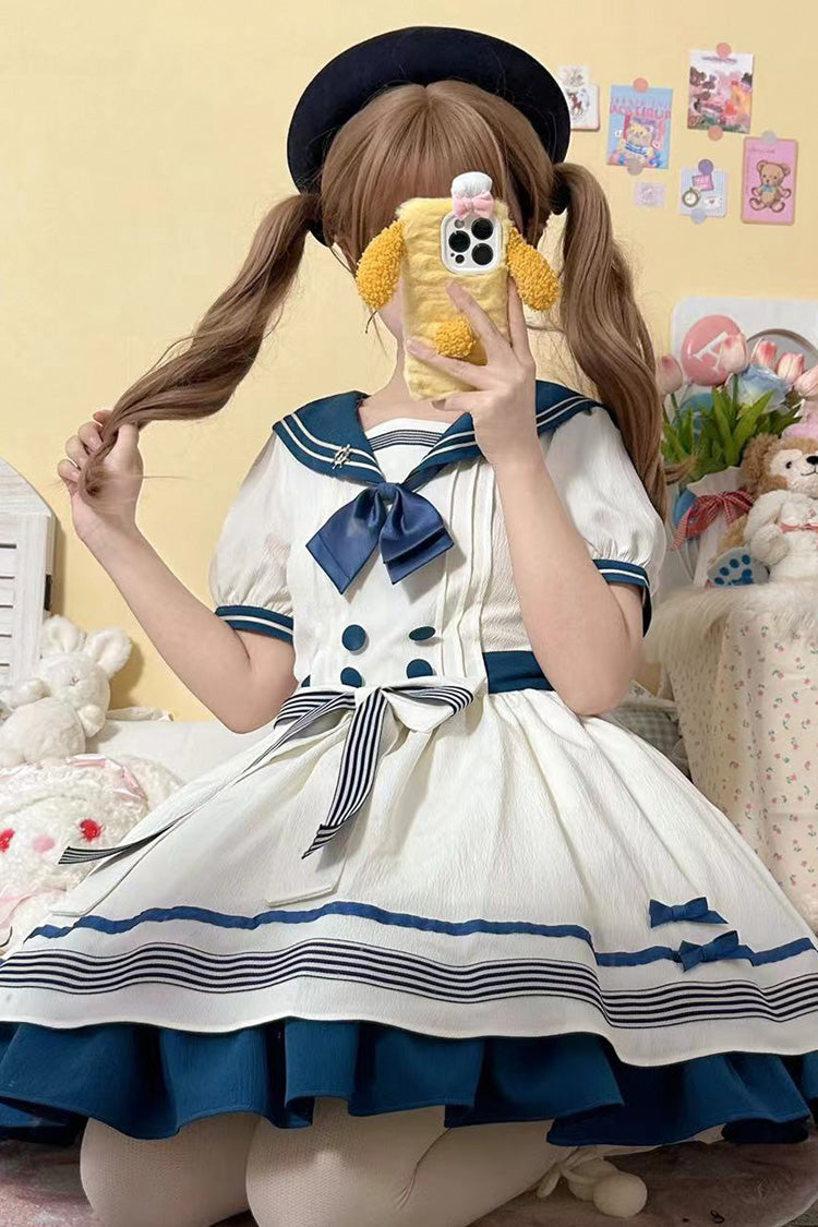 Lolita Dress - White/green Navy Collar, 2 Colors, Bow Detail, Ruffled, Sweet Style - additional product view 4