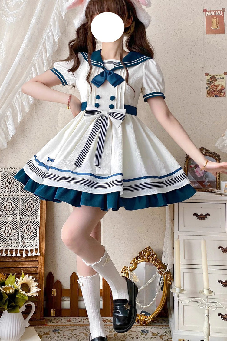 Lolita Dress - White/green Navy Collar, 2 Colors, Bow Detail, Ruffled, Sweet Style - additional product view 6