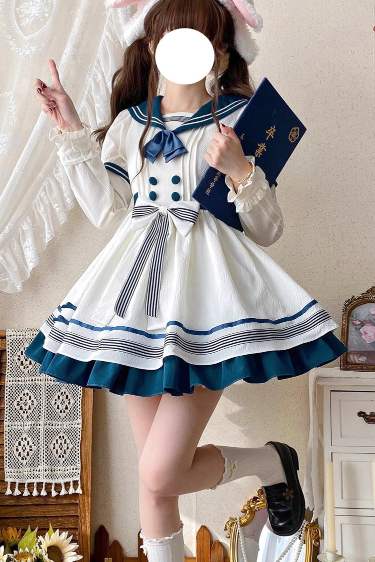 Lolita Dress - White/green Navy Collar, 2 Colors, Bow Detail, Ruffled, Sweet Style - additional product view 7