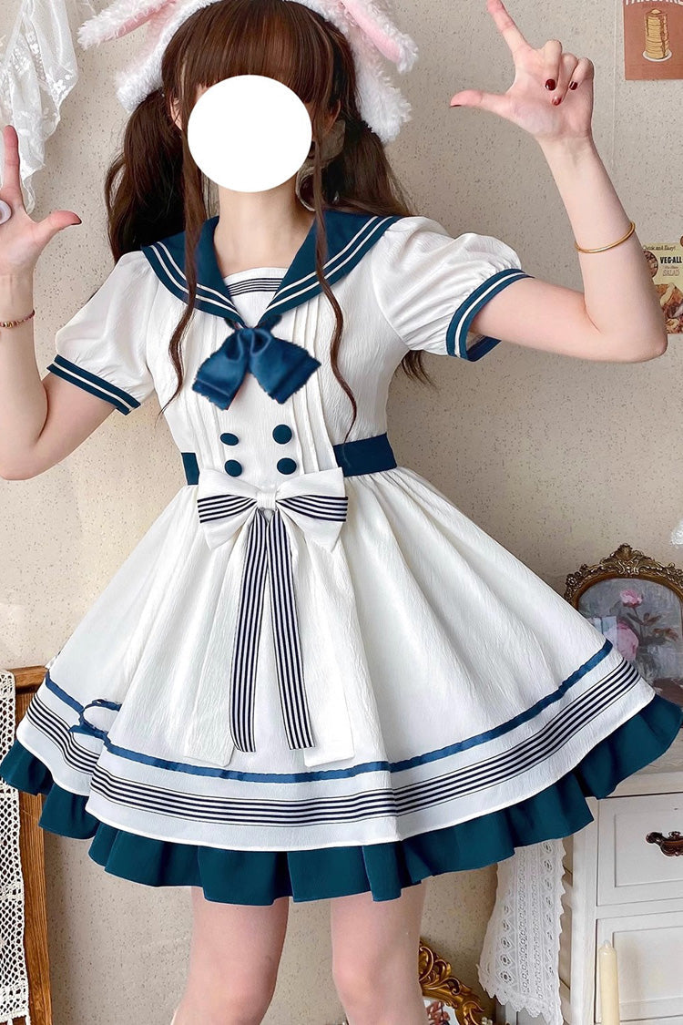 Lolita Dress - White/green Navy Collar, 2 Colors, Bow Detail, Ruffled, Sweet Style - additional product view 8