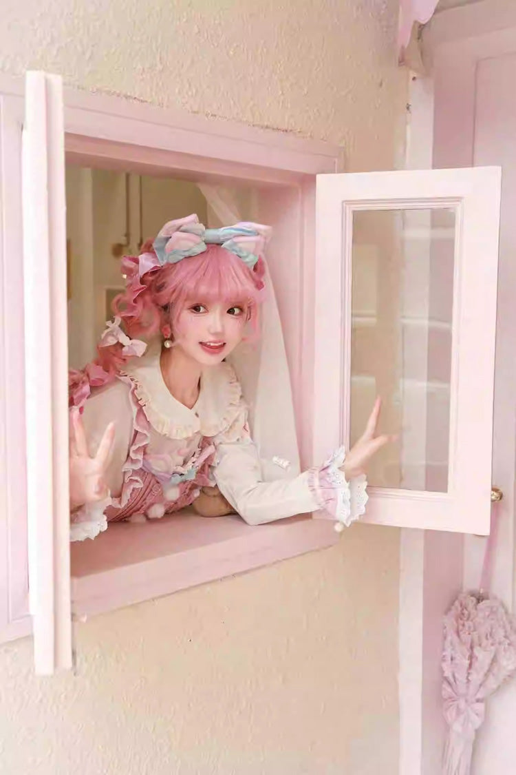 Lolita Dress - White/pink Little Fox, 2 Colors, Long Sleeves, Sweet Style, Bow Detail - additional product view 2