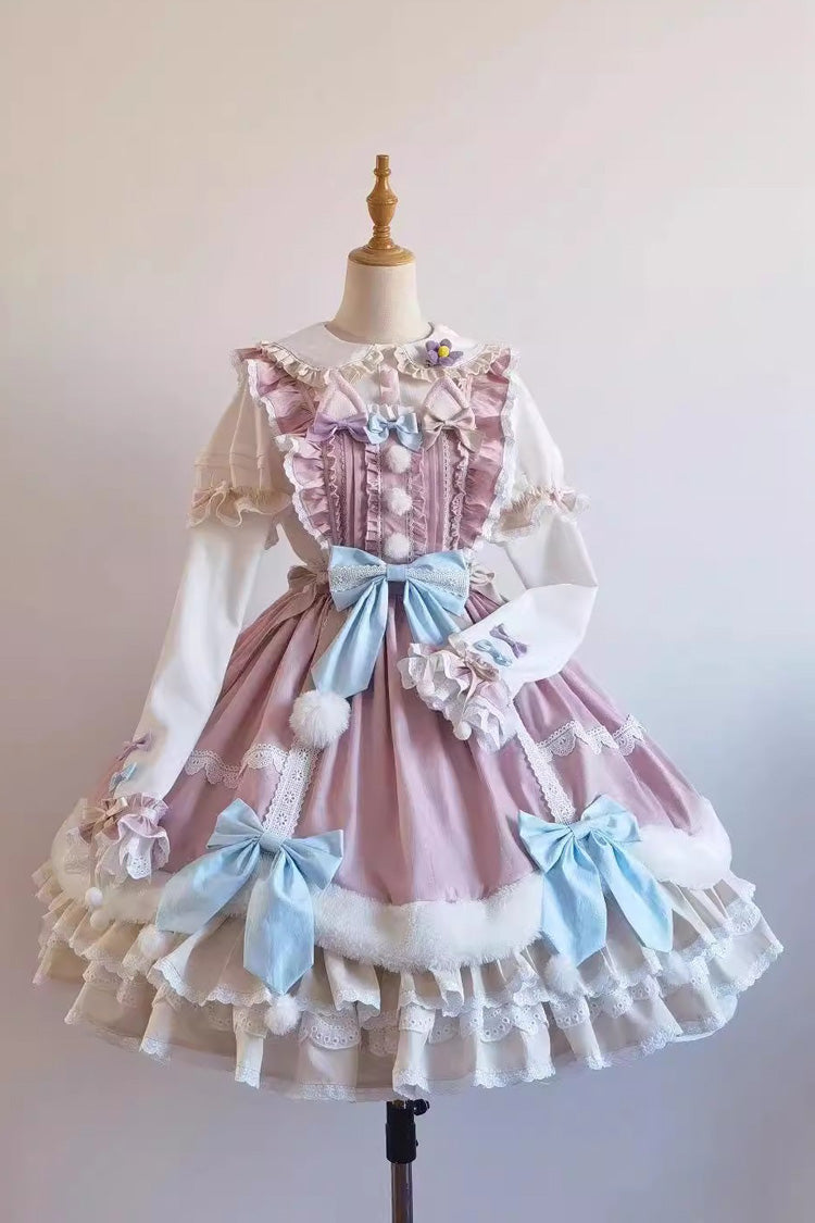 Lolita Dress - White/pink Little Fox, 2 Colors, Long Sleeves, Sweet Style, Bow Detail - additional product view 4