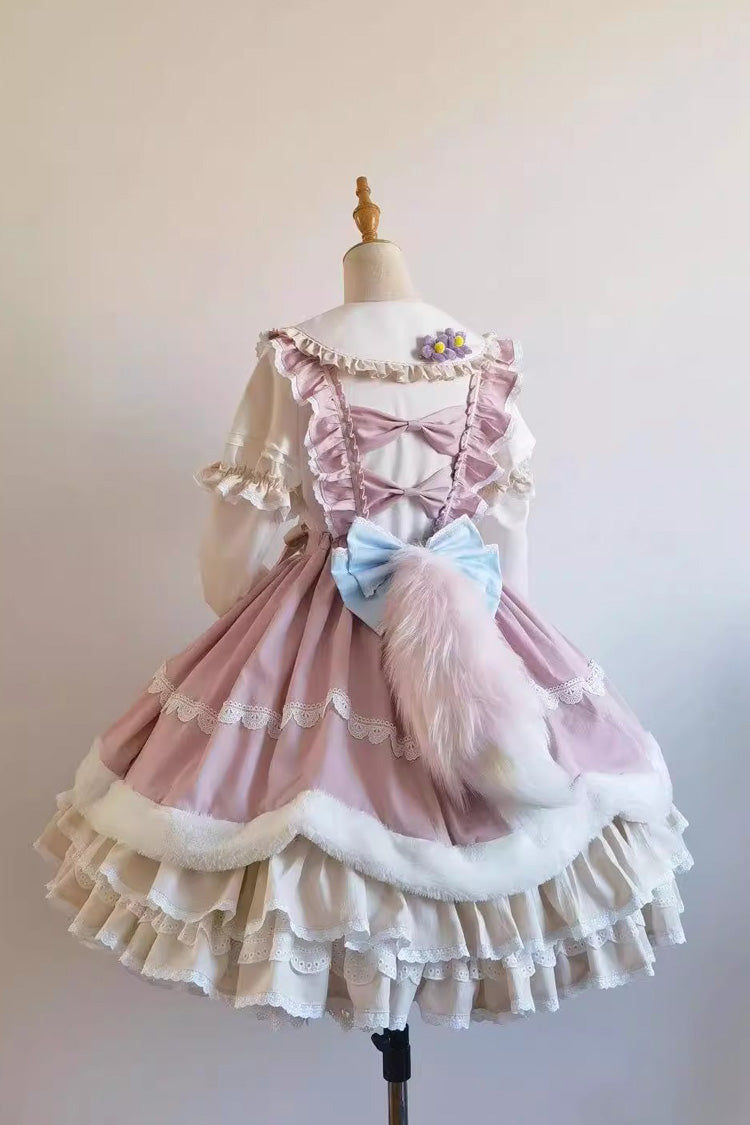 Lolita Dress - White/pink Little Fox, 2 Colors, Long Sleeves, Sweet Style, Bow Detail - additional product view 5