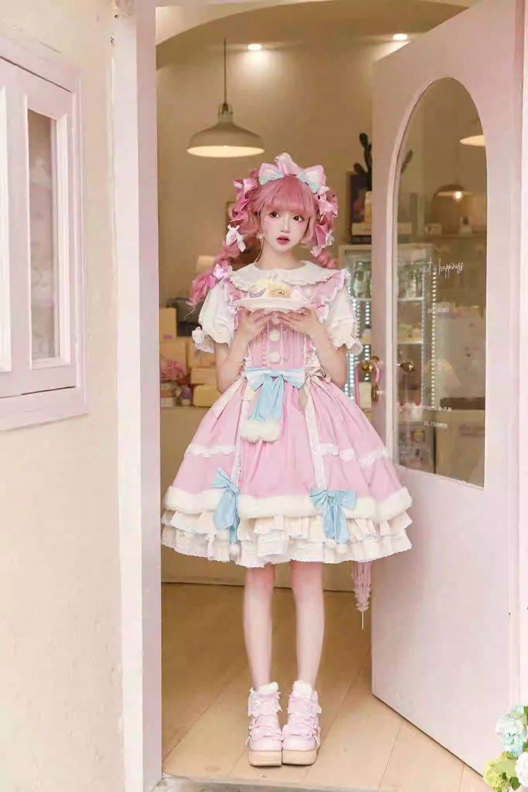 Lolita Dress - White/pink Little Fox, 2 Colors, Long Sleeves, Sweet Style, Bow Detail - additional product view 6