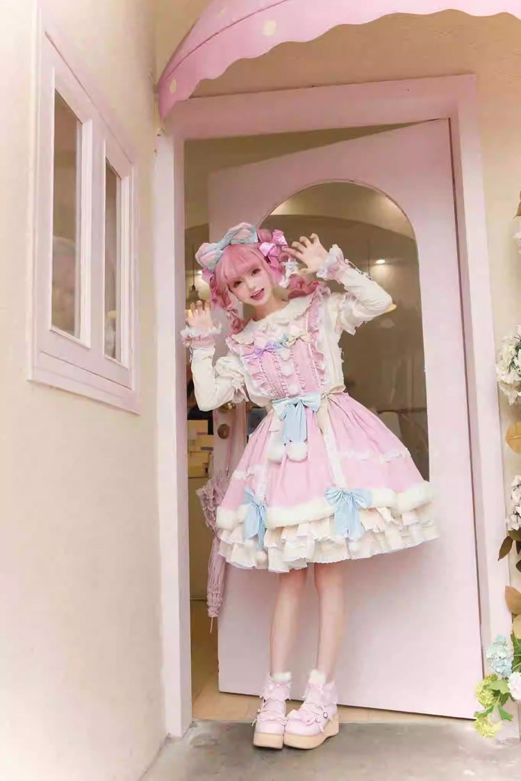 Lolita Dress - White/pink Little Fox, 2 Colors, Long Sleeves, Sweet Style, Bow Detail - additional product view 7