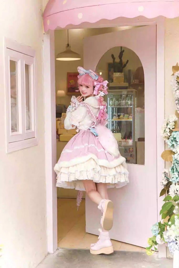 Lolita Dress - White/pink Little Fox, 2 Colors, Long Sleeves, Sweet Style, Bow Detail - additional product view 8