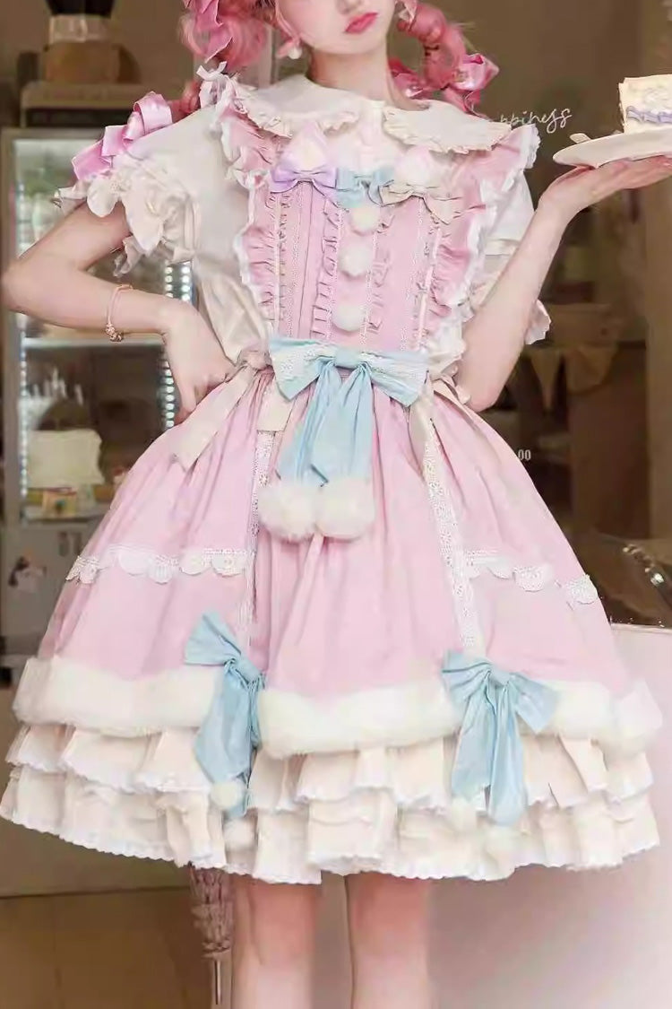 Lolita Dress - White/pink Little Fox, 2 Colors, Long Sleeves, Sweet Style, Bow Detail - main product image