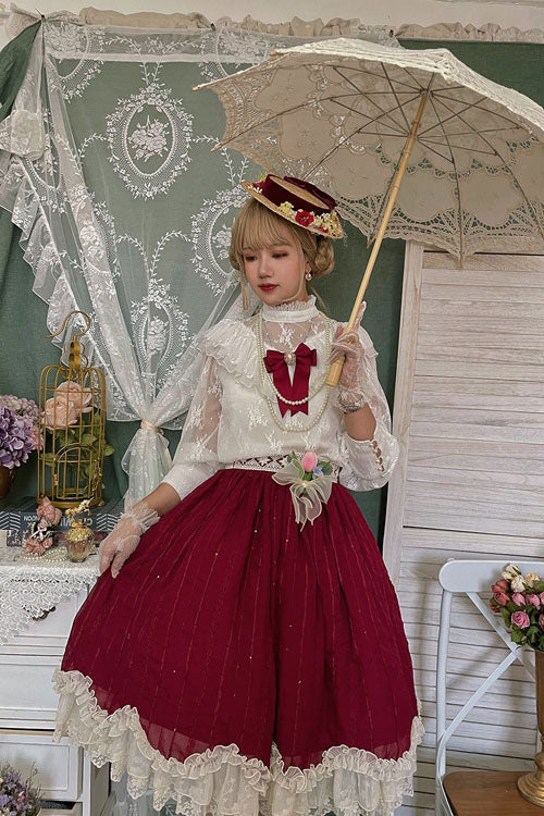 Lolita Dress - Wine Elegant Vintage Tulip, Wine, Classic Style, Ruffled - additional product view 2