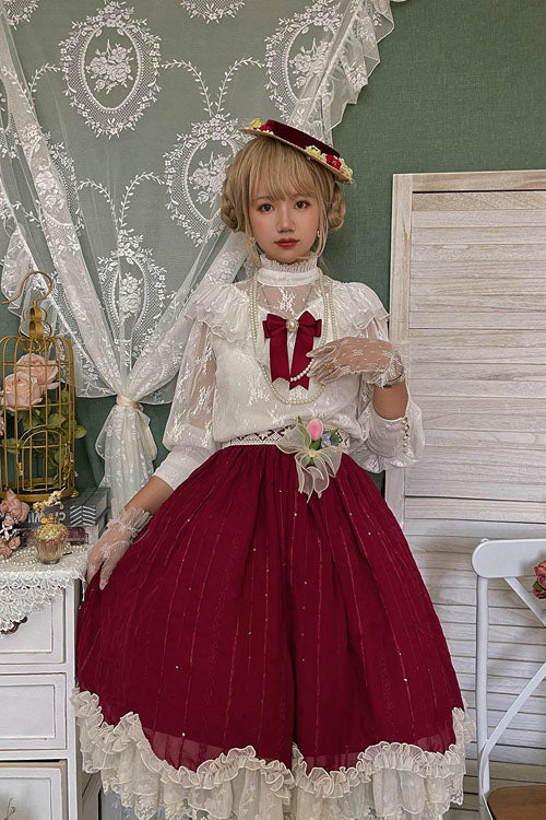 Lolita Dress - Wine Elegant Vintage Tulip, Wine, Classic Style, Ruffled - additional product view 3