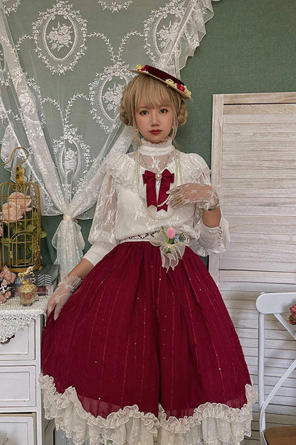 Lolita Dress - Wine Elegant Vintage Tulip, Wine, Classic Style, Ruffled - additional product view 3