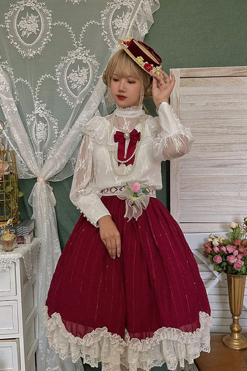 Lolita Dress - Wine Elegant Vintage Tulip, Wine, Classic Style, Ruffled - additional product view 4