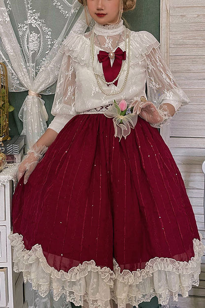 Lolita Dress - Wine Elegant Vintage Tulip, Wine, Classic Style, Ruffled - main product image
