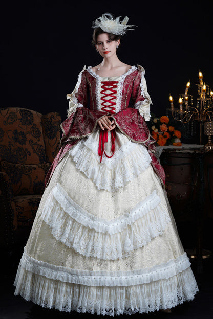Lolita Dress - Wine/ivory, Ivory, Long Sleeves, Classic Style, Victorian Style - additional product view 2