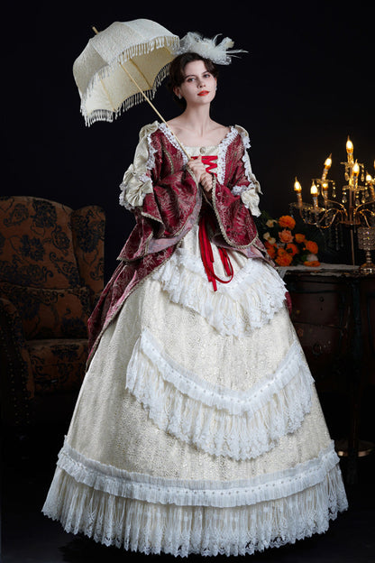Lolita Dress - Wine/ivory, Ivory, Long Sleeves, Classic Style, Victorian Style - additional product view 4