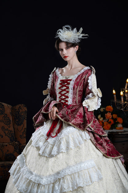 Lolita Dress - Wine/ivory, Ivory, Long Sleeves, Classic Style, Victorian Style - additional product view 5