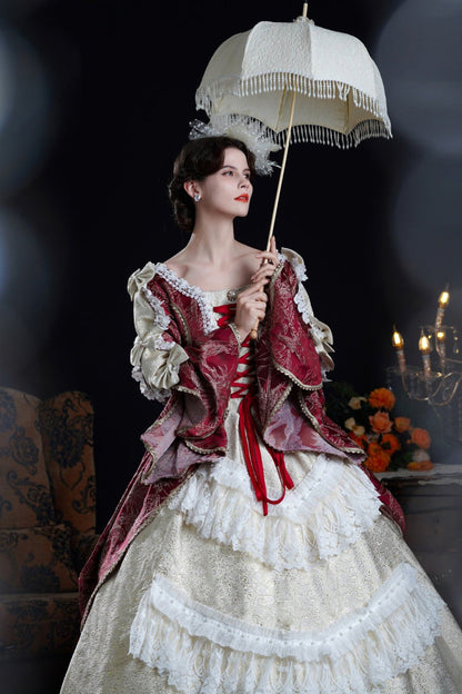 Lolita Dress - Wine/ivory, Ivory, Long Sleeves, Classic Style, Victorian Style - additional product view 7