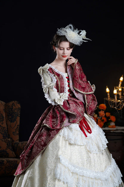 Lolita Dress - Wine/ivory, Ivory, Long Sleeves, Classic Style, Victorian Style - additional product view 8