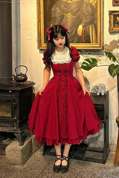 Lolita Dress - Wine Red Annie's Gift, Red, Plus Size, Sweet Style, Bow Detail - additional product view 2