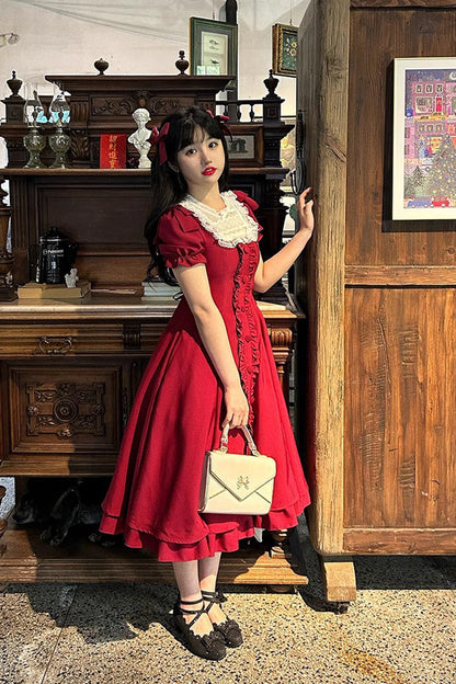 Lolita Dress - Wine Red Annie's Gift, Red, Plus Size, Sweet Style, Bow Detail - additional product view 3