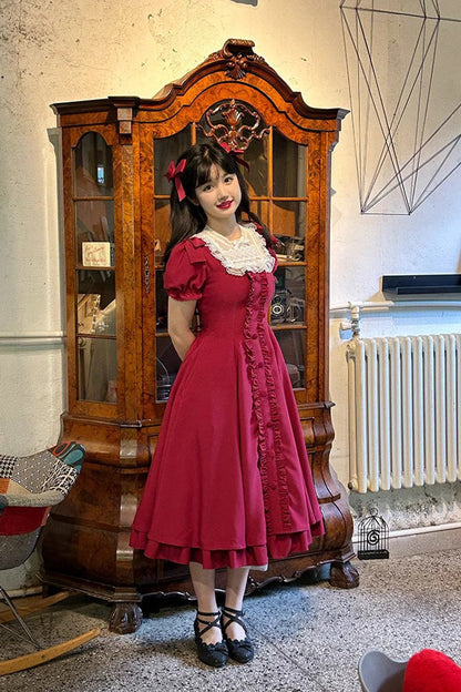 Lolita Dress - Wine Red Annie's Gift, Red, Plus Size, Sweet Style, Bow Detail - additional product view 4