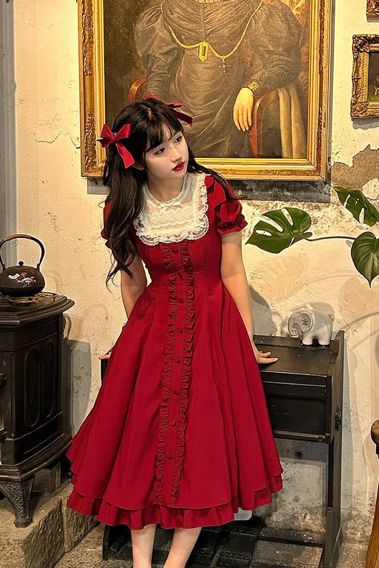 Lolita Dress - Wine Red Annie's Gift, Red, Plus Size, Sweet Style, Bow Detail - additional product view 5