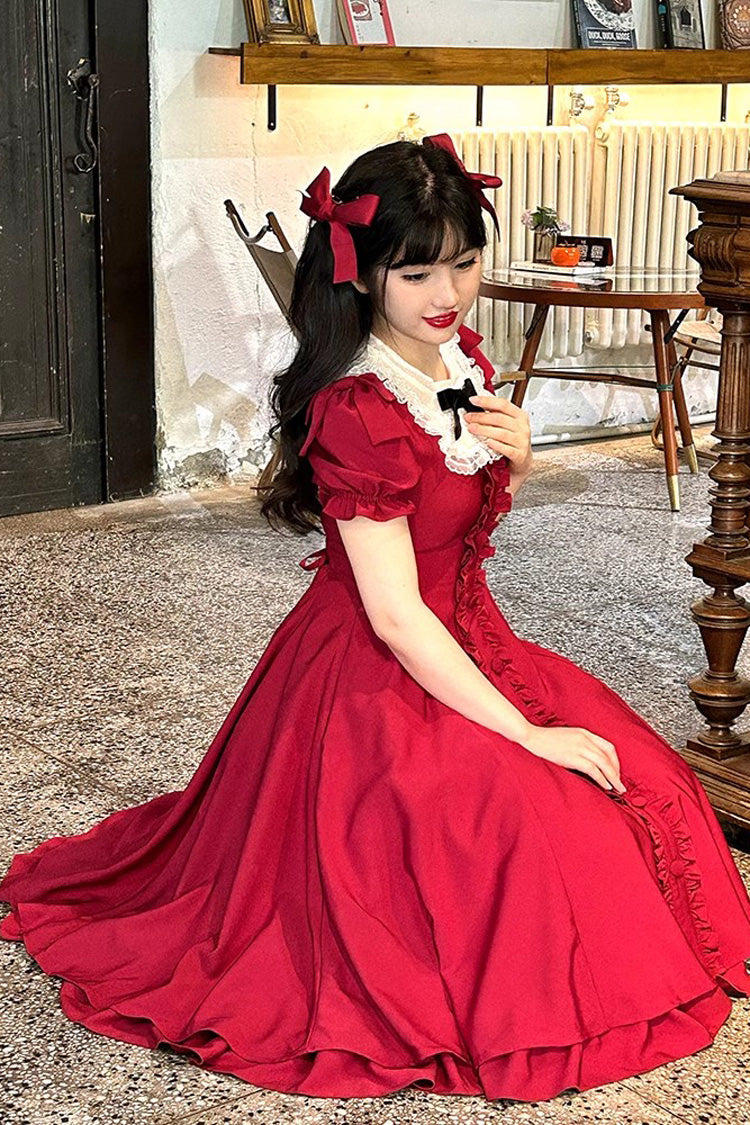 Lolita Dress - Wine Red Annie's Gift, Red, Plus Size, Sweet Style, Bow Detail - additional product view 6