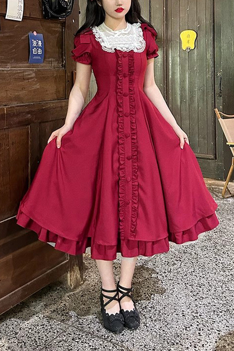 Lolita Dress - Wine Red Annie's Gift, Red, Plus Size, Sweet Style, Bow Detail - main product image