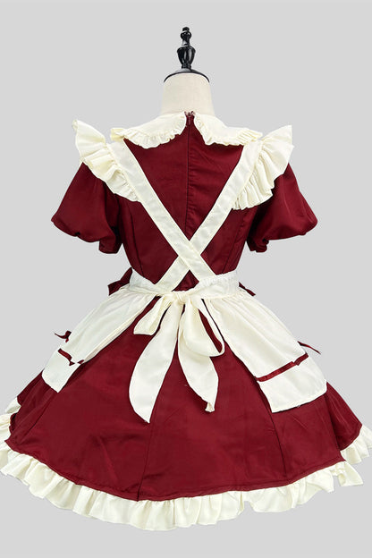 Lolita Dress - Wine/white, White, Plus Size, Ruffled, Sweet Style - additional product view 2