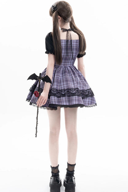 Lolita Dress - Witch Time, Purple, Puff Sleeves, Plaid, Lace Trim - additional product view 10