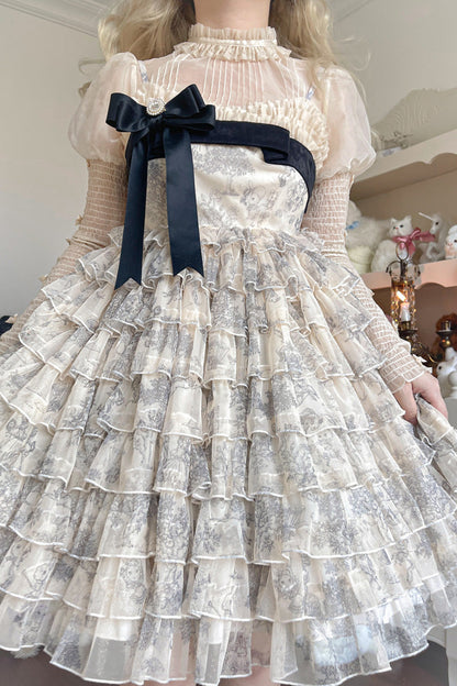 Lolita Dress - Wonderland Travels, Multi-Color, Sweet Style, Bow Detail, Ruffled - additional product view 4
