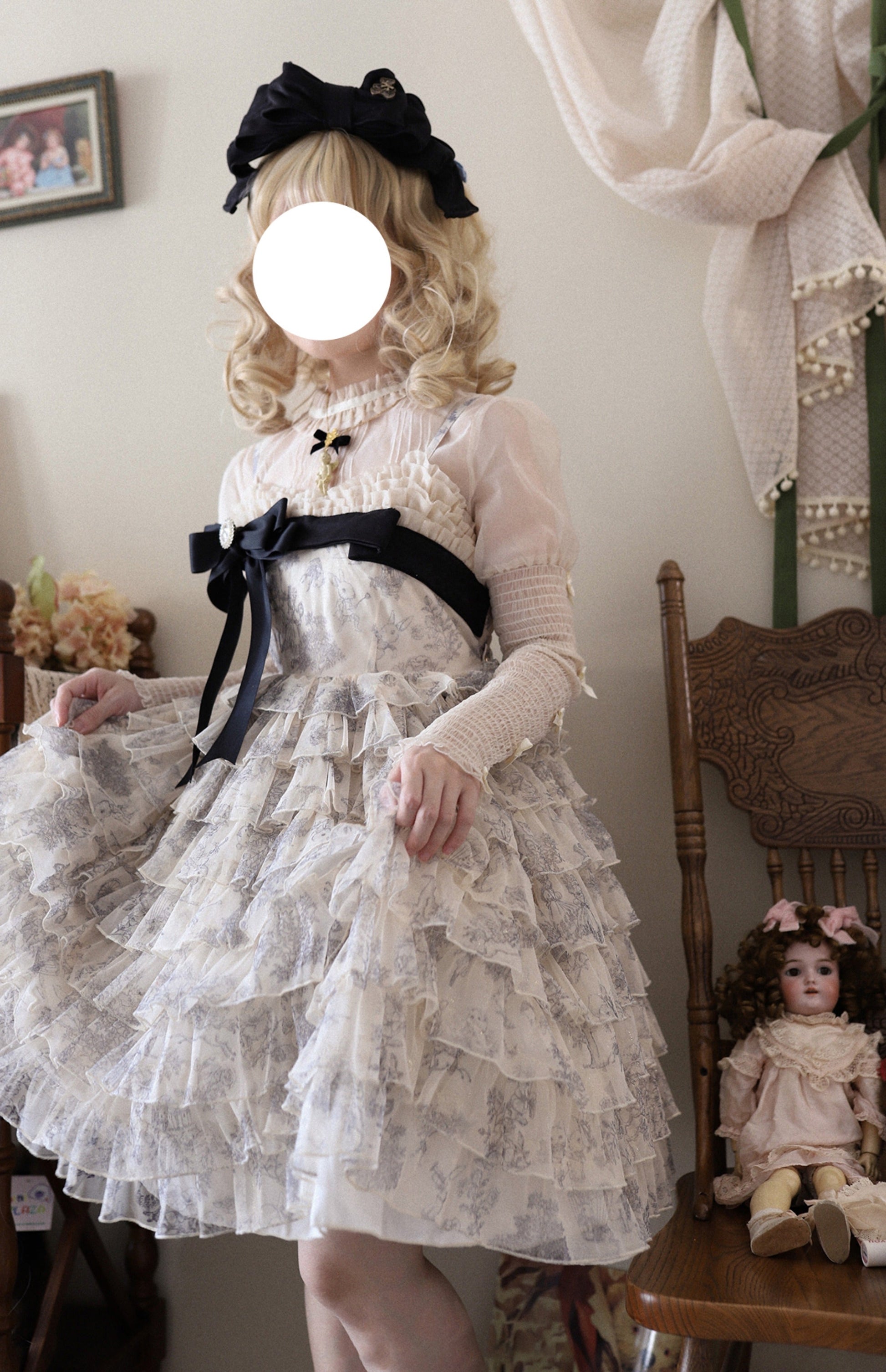 Lolita Dress - Wonderland Travels, Multi-Color, Sweet Style, Bow Detail, Ruffled - additional product view 7