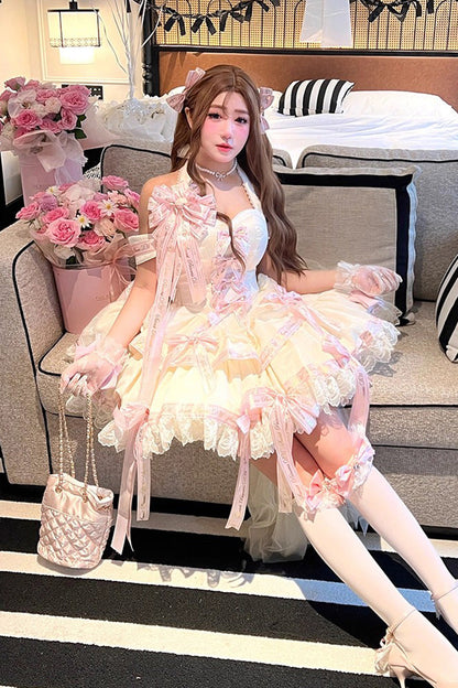 Lolita Dress - Young Lady, Pink, Halterneck, Sweet Style, Bow Detail - additional product view 4