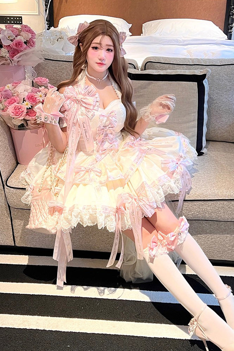 Lolita Dress - Young Lady, Pink, Halterneck, Sweet Style, Bow Detail - additional product view 5