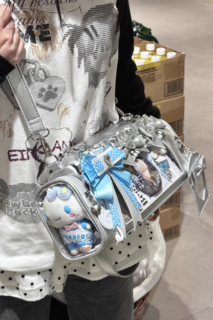 Lolita Itabag - Heart-shaped Metal Decoration, 5 Colors, Bow Detail, Sweet Style - One-Size Silver option