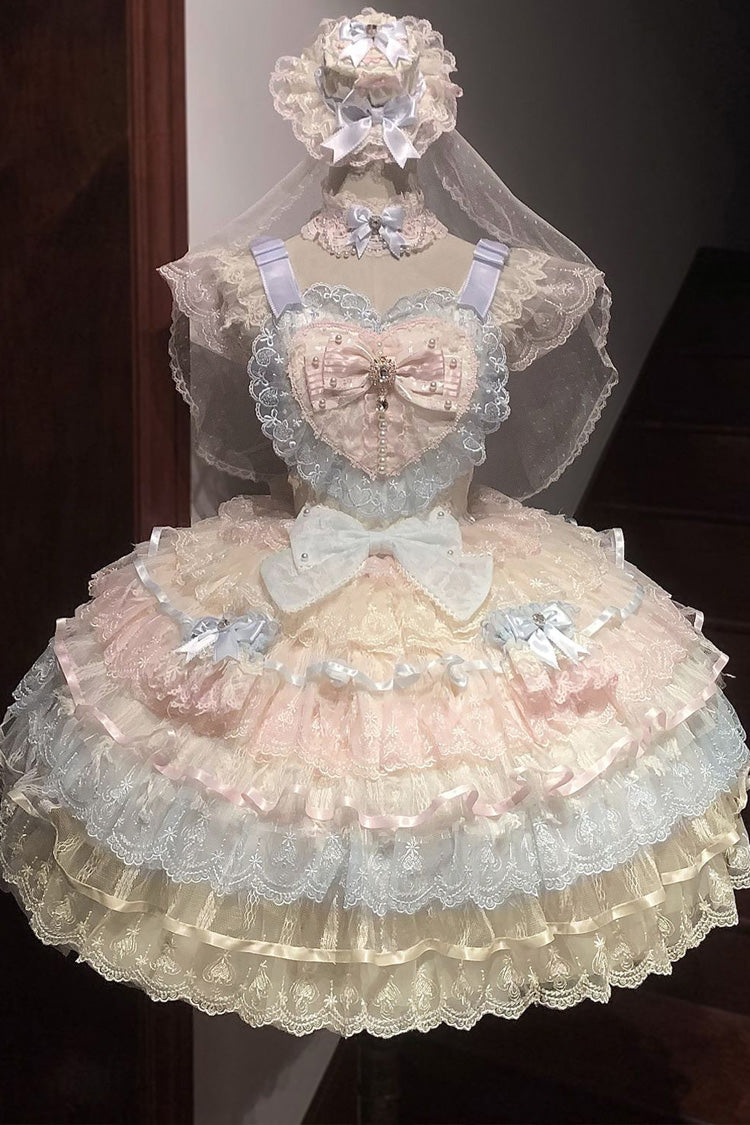 Lolita JSK Dress - Ballad Of Feathers, Rainbow Colors, Sweet Style, Bow Detail, Ruffled - additional product view 3
