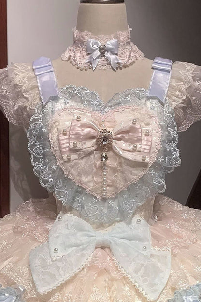 Lolita JSK Dress - Ballad Of Feathers, Rainbow Colors, Sweet Style, Bow Detail, Ruffled - additional product view 4